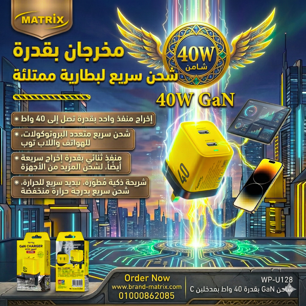 EU128 :Matrix GaN 40W Dual Port Charger