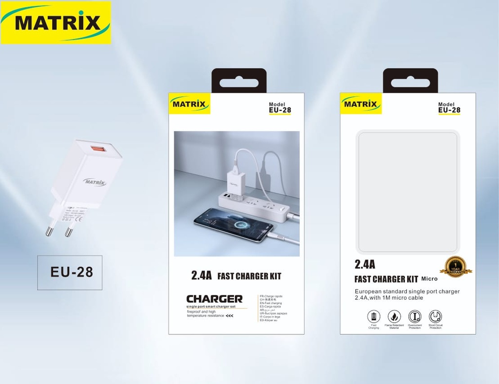 EU28 : Matrix 2.4A Fast Charger (Micro)
