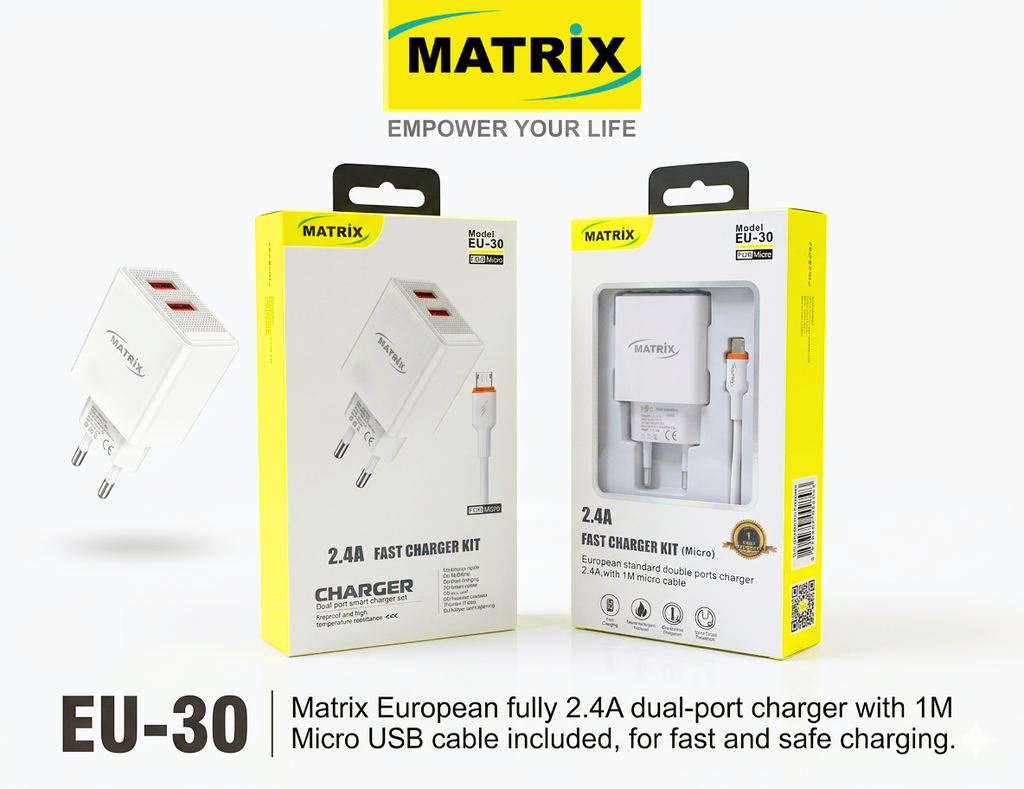 [Charger Micro, 2USB, 2.4A] EU30: شاحن مايكرو مزدوج 2.4A