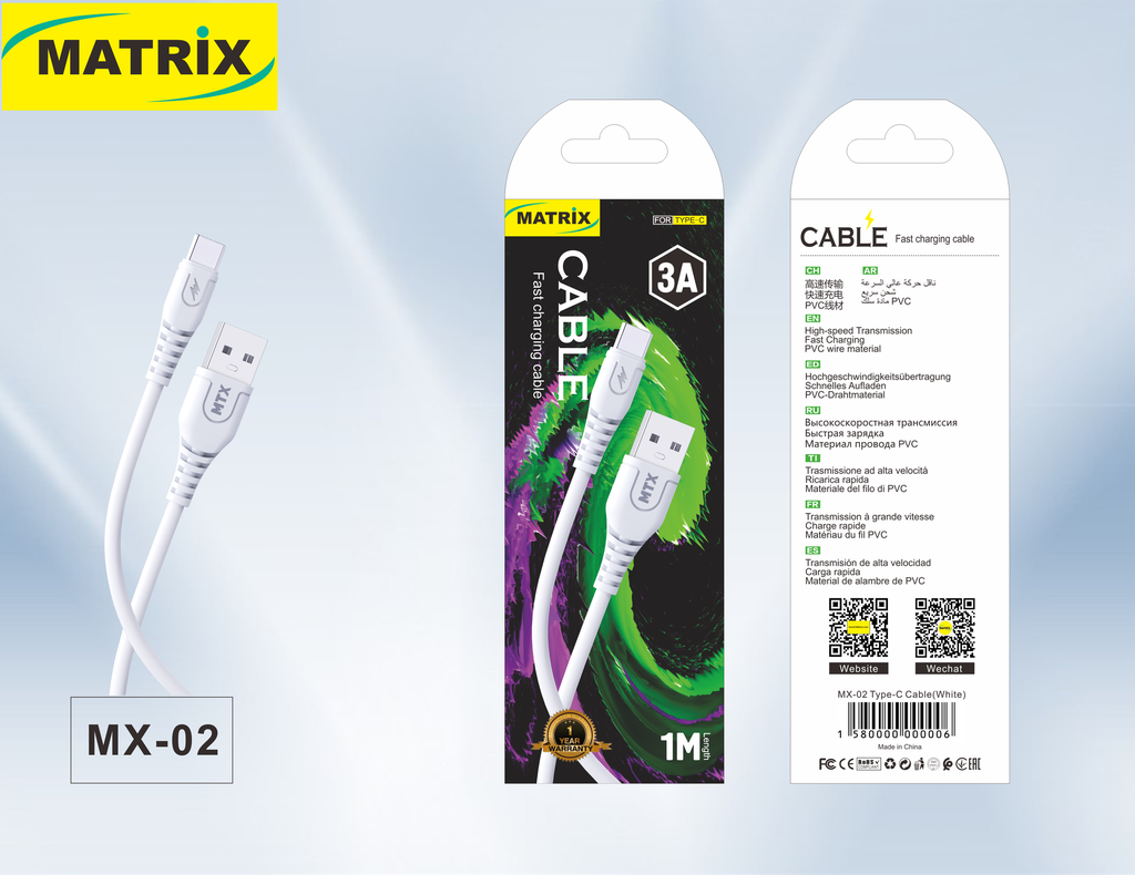 [USB-TC] MX02: كابل 3A (سيليكون) USB-TC