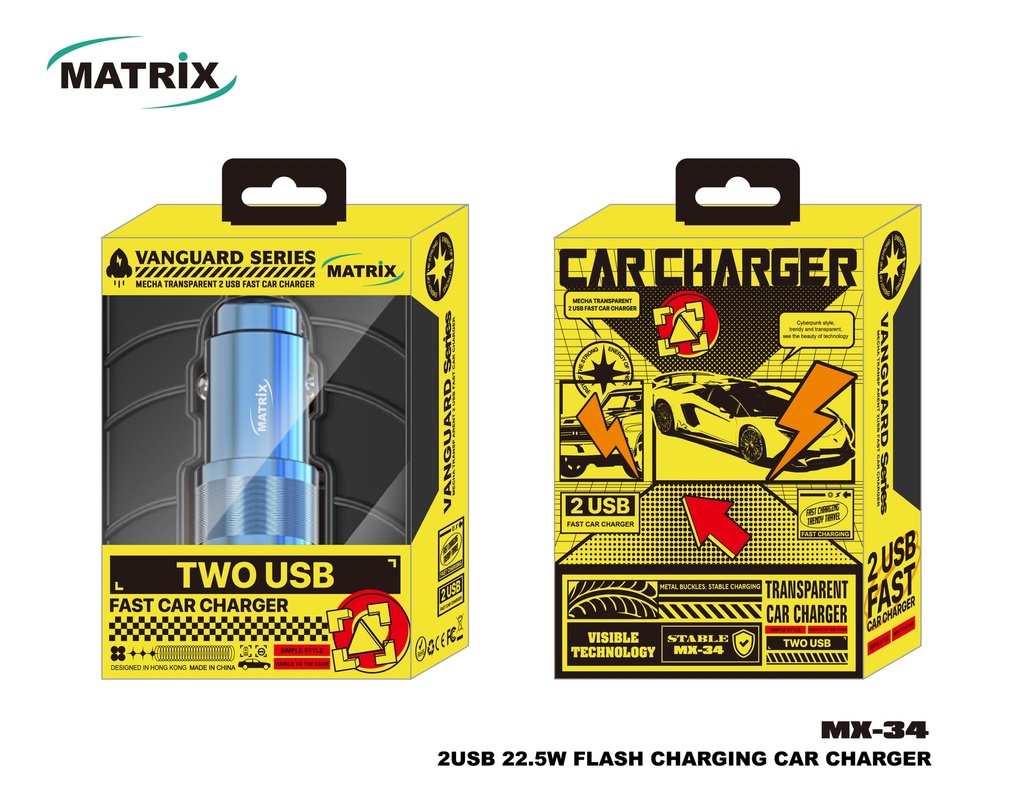 MX34 : Matrix Vanguard Series 22.5W Flash Charging Car Charger - Dual USB