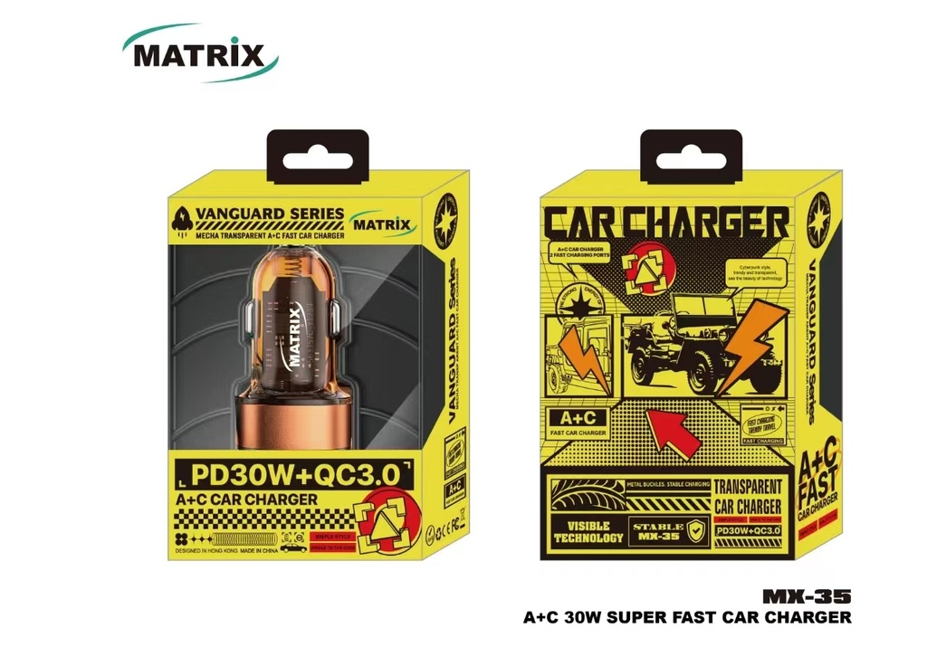 [Car Charger usb 18 w+TC 25] MX35: PD 30W + QC Car Charger