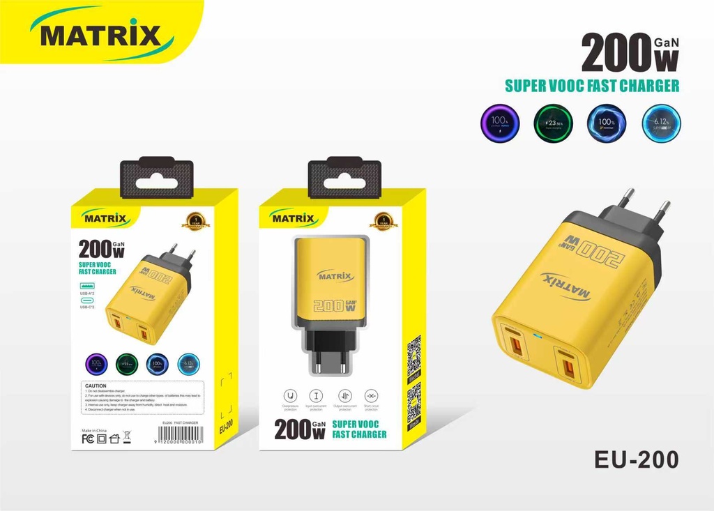 EU200 : Matrix GaN 200W 4-Port Charger
