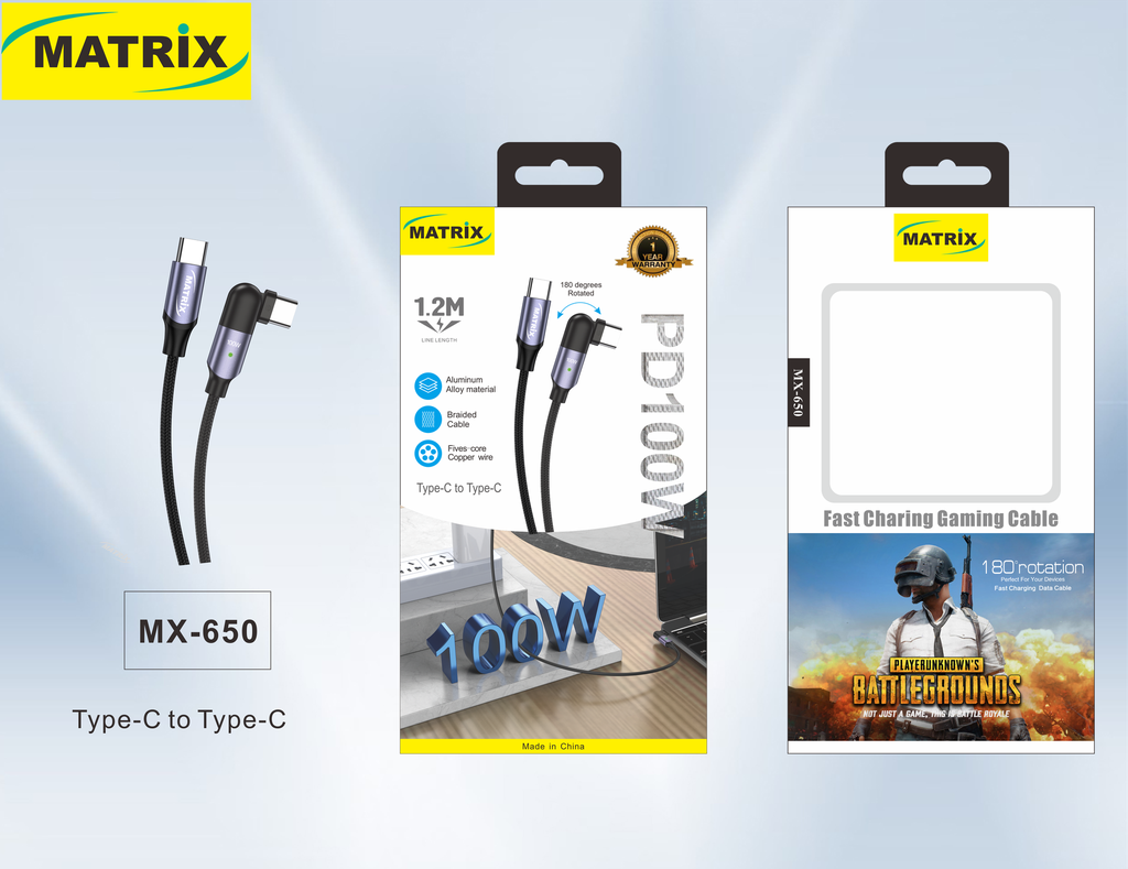 [Cable TC-TC] MX650: كابل 100W (راس دواره معدن للألعاب) TC-TC