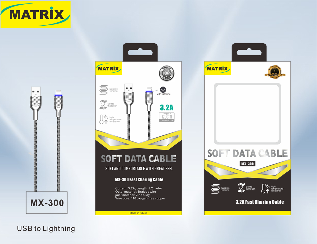 [Cable USB-IP] MX300: كابل 3.2A (زنك/إضاءة) USB-IP
