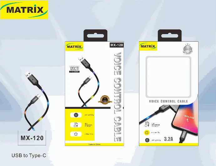 [USB-TC] MX120: كابل 65W مضيء بالصوت USB-TC