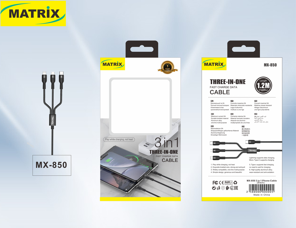 MX-850 3-in-1 Fast Charging Cable