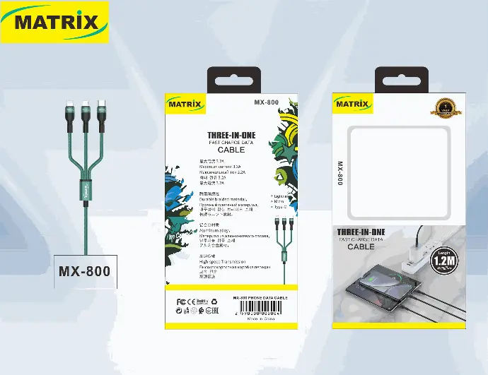 [Cable 3in1(USB)] MX800: كابل 3  في 1 (قماش) USB