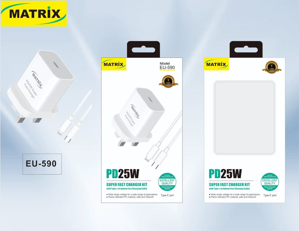 [Charger-IP] EU590: 25W PD Triple Charger (Type-C + iPhone Cable)
