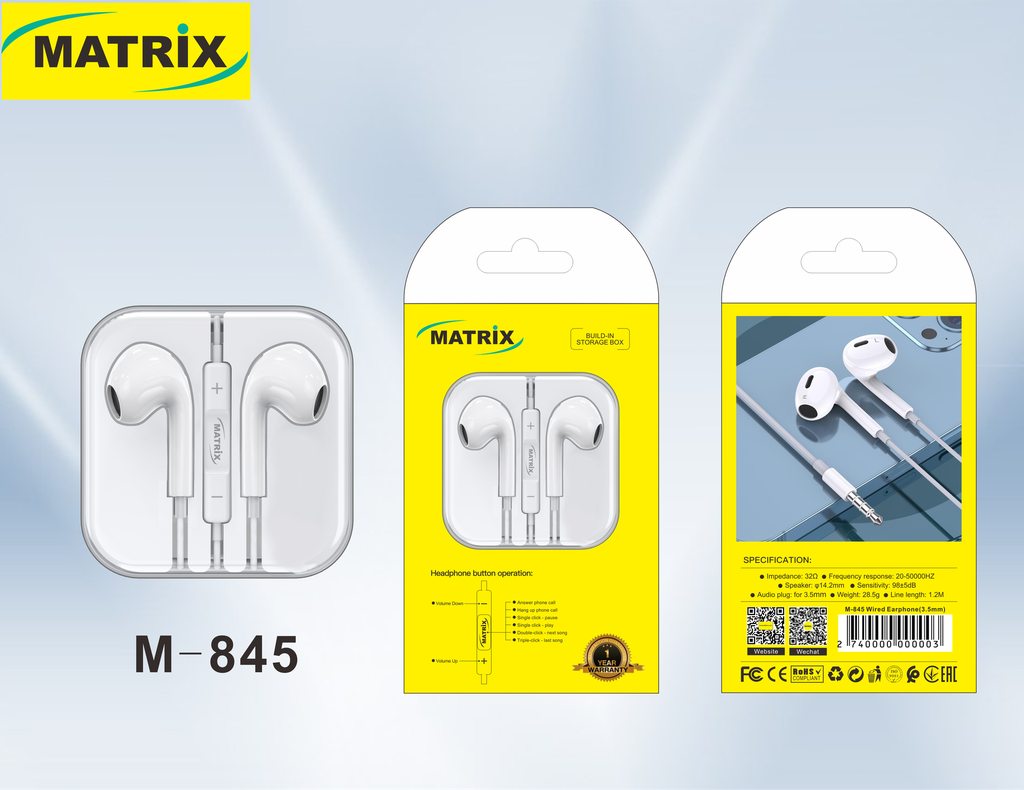 M845 : Matrix Pro 3.5mm Earphone with Storage Box