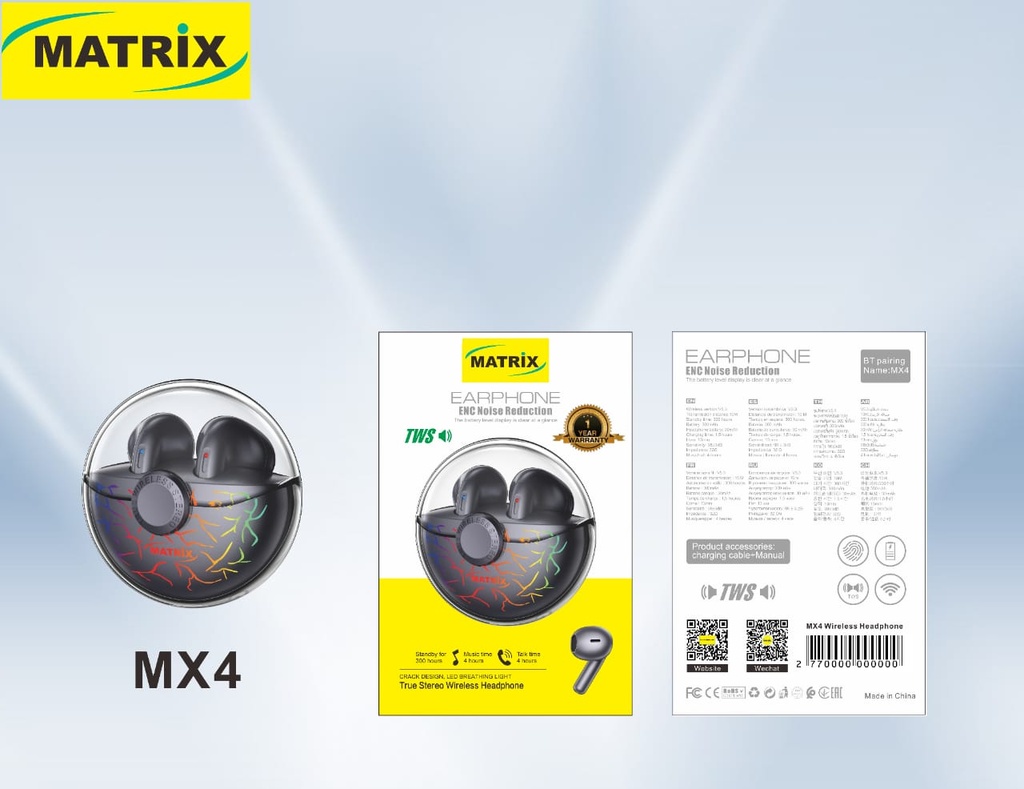 [airpods] MX4: Matrix Smart Wireless Earbuds (Bluetooth 5.3)