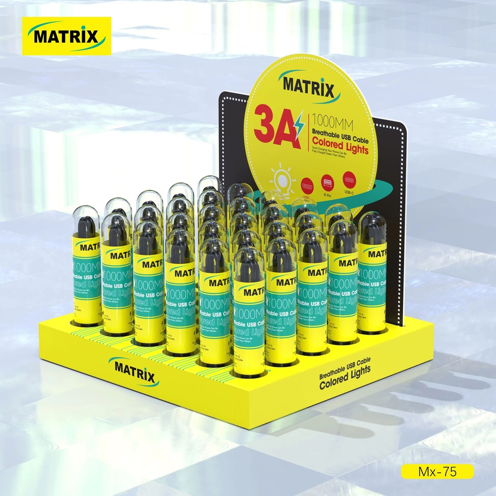 MX75 : كابل ماتريكس تايب سي بإضاءة ذكيه 3.2A