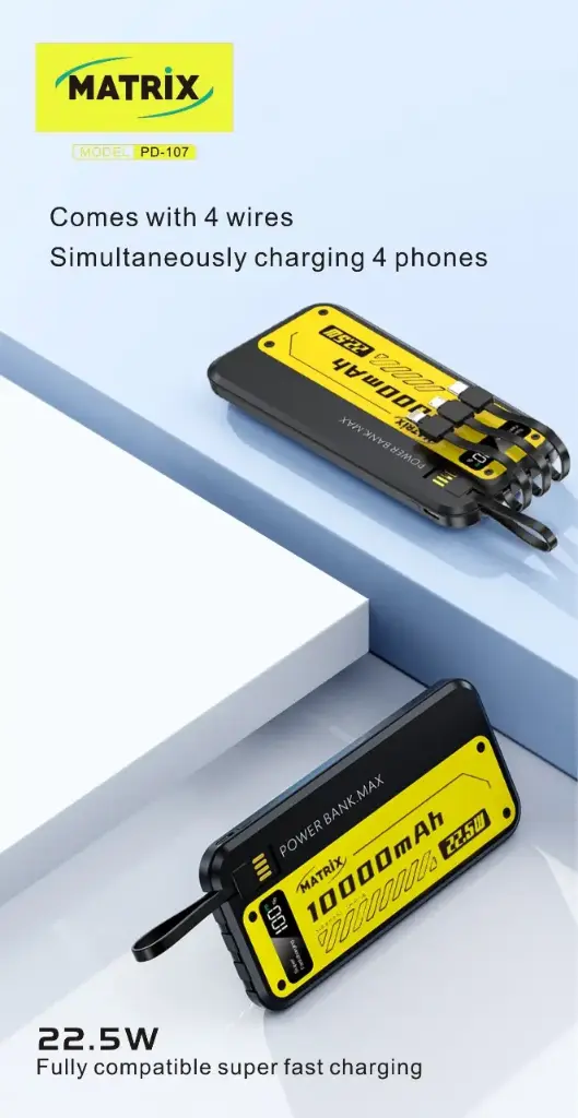 PD107: باور بانك 10000mAh (4 كابلات)