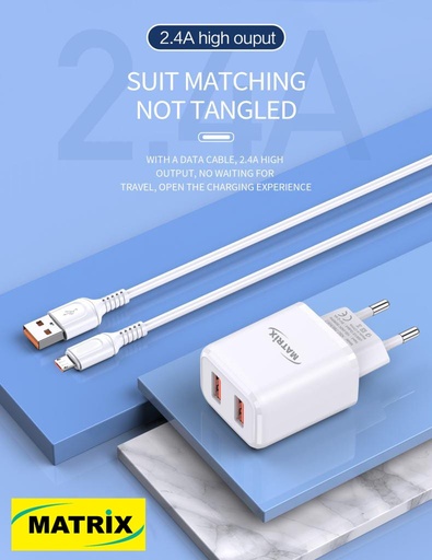 [Charger Micro, 2USB, 2.4A] EU30 : Matrix Dual Port 2.4A Charger (Micro)
