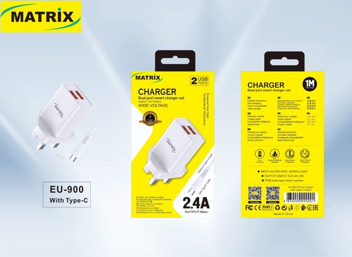 [Charger-TC] EU900 : Matrix Dual Port 2.4A Charger