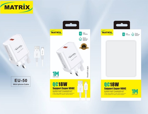 [Charger-IP] EU50 : شاحن ماتريكس QC 18W السريع بكابل ايفون