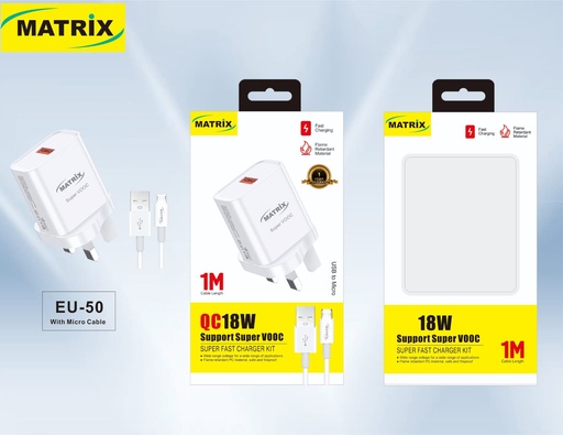 [Charger-Micro] EU50 : شاحن ماتريكس السريع 18W بكابل مايكرو